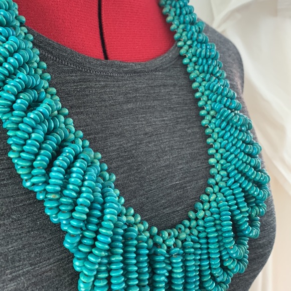 Turquoise wooden bead tribal necklace - Picture 3 of 5